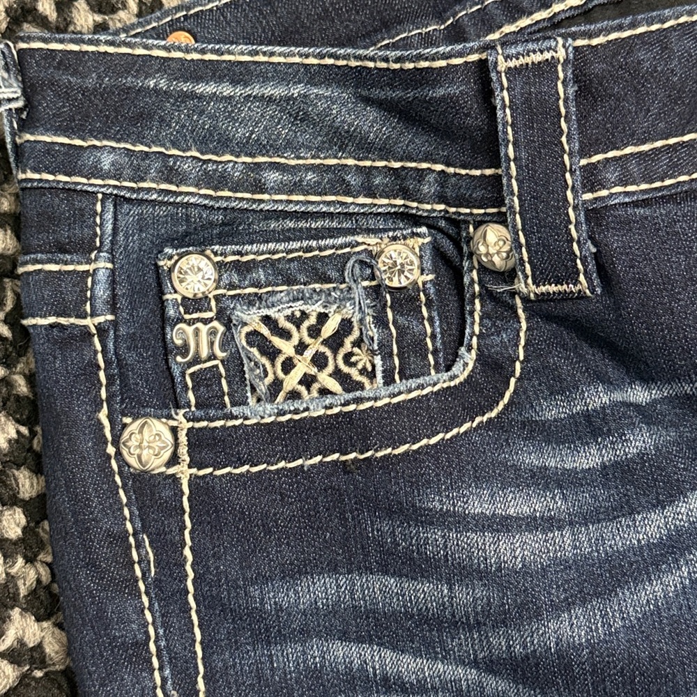 Miss Me Boot Cut Jeans Signature Rise Womens 27 Flap Pocket Embellished Festival - Picture 4 of 11